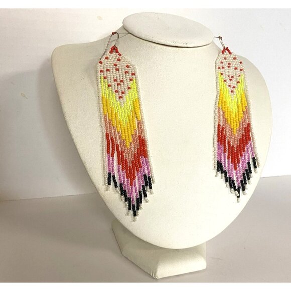 Modern Powwow Native American Style Boho Seed Bead Earrings Handmade - Picture 2 of 5